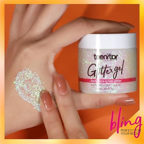 Teenitor Body Glitter, Face Glitter, Hair Glitter Gel, Holographic White Glitter for Face Body Makeup thumbnail 2