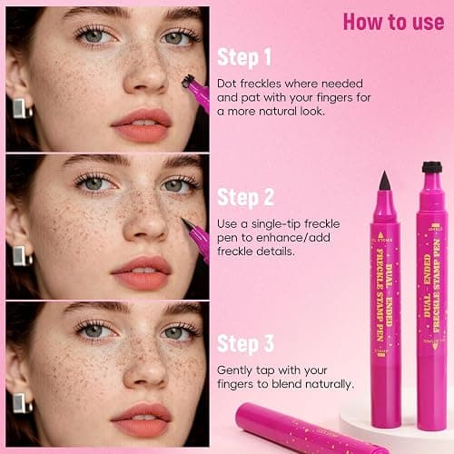 HOSAILY 2 in 1 Freckle Stamp Pen Waterproof for Natural Lifelike Faux Freckle Stamp Long Lasting Quick Dry Magic Fake Freckles Stain Marker Pen for Sunkissed Makeup 01#Light Brown thumbnail 5