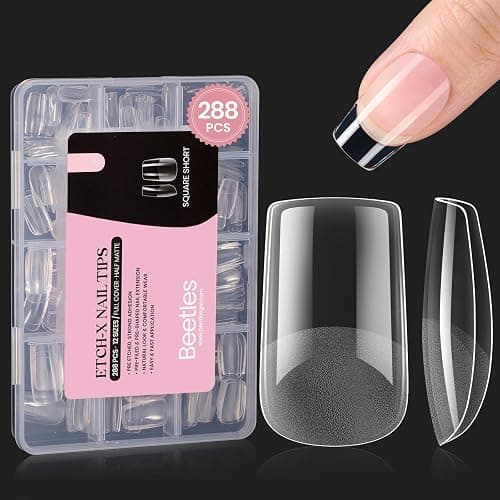 Beetles Short Square Gel Nail Tips 12 Sizes 288 PCS Half Matte Full Cover False Nails Clear Acrylic Nails Glue on Nails for Girls Women DIY Nail Extension - Image 1