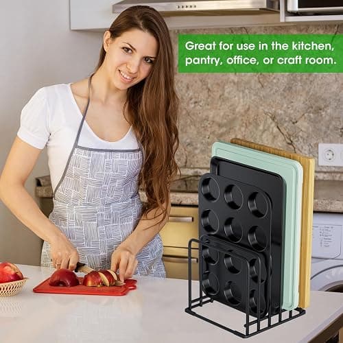 5-Tier Cutting Board Organizer Rack, Kitchen Storage & Organization Accessories for Cutting Boards, Baking Sheets, Trays, Space-Saving Kitchen Cabinet & Pantry Organizer, Rust-Resistant Metal - Black 1 pack thumbnail 9