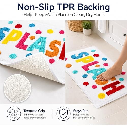 HAIWAOO Splash Bathroom Rug 17x24, Soft Colorful Letter Bath Mat, Absorbent Microfiber Bath Rug with Non Slip Backing, Machine Washable Rug for Kids and Family Bathroom, Tub, Shower, Sink thumbnail 4