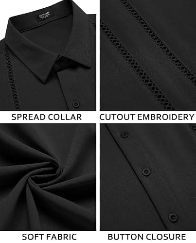 COOFANDY Men's Cuban Guayabera Shirt Short Sleeve Button Down Shirts Casual Summer Beach Linen Shirts thumbnail 5