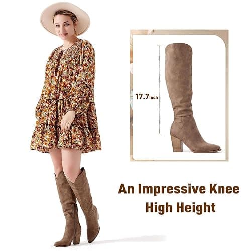 Putu Women's Knee High Boots High Heel Western Boots Pointed Toe Tall Boots thumbnail 2