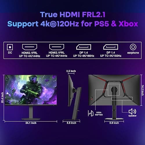 Amzfast 27 Inch 4K Gaming Monitor HDR 400, UHD 160Hz 144Hz | FHD 320Hz 300Hz 1ms Fast IPS Dual Mode, 126% sRGB, PIP/PBP, HDMI 2.1 x 2 & DP 1.4 x 2, Height Adjustment, VESA. thumbnail 9