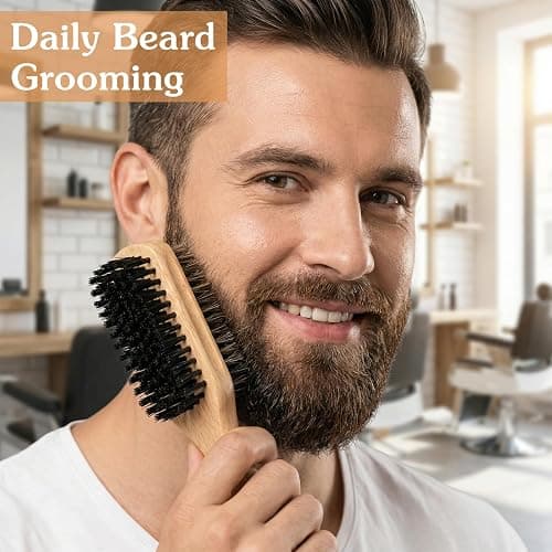 ElevateTech Club Wave Brush for Men, 4 Pcs Natural Boar Bristle 2-Sided Club Brush for Men Barbers Medium Hard Hair Brushes for Thick Coarse Curly Hair, Detangling, Smoothing, 360 Curved Wave-Styles thumbnail 4