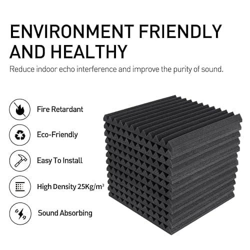 Focusound 52 Pack Acoustic Foam Panels 1" x 12" x 12" Sound Proof Foam Panles Soundproofing Noise Cancelling Wedge Panels for Home Office Recoding Studio with 300PCS Double-Side Adhesive thumbnail 3