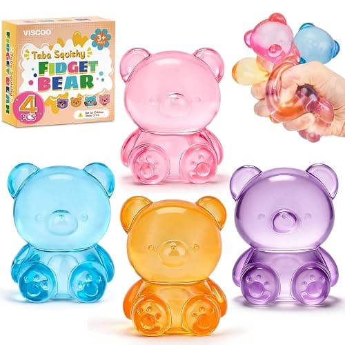 VISCOO 4 Pack Stress Bear Squishy Ball, Bear Squishy Toys,Slow Rising | Sugar Filled Fidget Toys for Stress Relief, Slow Rising Stress Balls for Kids - Squeeze Balls Party Favors Birthday Gifts - Image 1