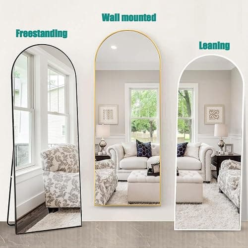 TinyTimes 57"x20" Arched Full Length Mirror Floor Mirror Full Length with Stand, Full Body Mirror, Arch Wall Mirror, Full Size Mirror for Bedroom Living Room, Entryway, Aluminum Frame, Gold - Gold - 57"L x 20"W thumbnail 8
