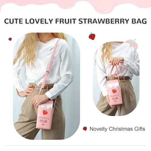 LUI SUI Girls Fruits Banana Strawberry Milk Box Cross Body Purse Bag Women Phone Wallet Shoulder Bags thumbnail 4