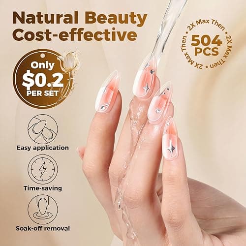 UNA GELLA Medium Stiletto Nail Tips 504PCS Clear Gel Nail Tips | Press-On Nails Stiletto Full Cover Pre-Etched Fake Acrylic Nails Sturdy for Nail Extensions Home Art Salon 12 Sizes thumbnail 6
