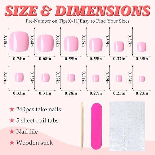 LuckForever 168pc Press on Toenails Women Fake Toe Nails with Adhesive Tabs, Pink Fake Toenails Press on Nails Toe Acrylic Nail Tips Short Square False Toenails Artificial Toe Nails Press ons thumbnail 3