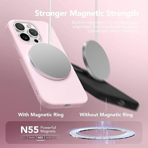 GONEZ Magnetic for iPhone 15 Pro Case, Compatible with MagSafe, [Screen Protector + Camera Lens Protector], Silicone Shockproof Anti-Scratch Protective Phone Case 6.1 inch, Chalk Pink thumbnail 3