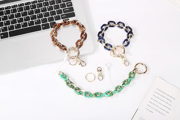 Junyuerly Stylish Wrist Lanyard Keychain Wristlet Key Chains Resin and Hardware Chains Link Gold Key Ring Bracelet for Women thumbnail 5