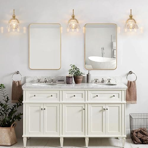 BrkNit Vintage Bathroom Light Fixtures Over Mirror, 1-Light Brass Wall Sconce Lighting with Flower Glass Shade, Farmhouse Vanity Lights for Bedroom Kitchen Living Room Hallway Light thumbnail 6
