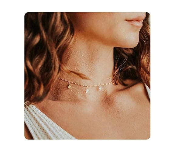 S.J JEWELRY Women Simple Delicate Full Moon 14K Gold Plated/Rose Gold/Silver Plated Layered Pendant Handmade Star Chokers Necklaces - Gold thumbnail 2