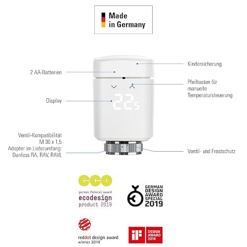 Eve Thermo (Apple Home) 4er Set - Smartes Heizkörperthermostat, Made in Germany, spart Heizkosten, smarte Heizungssteuerung, einfach installiert, Stiftung Warentest geprüft, Thread thumbnail 4