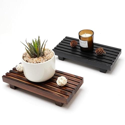 Renawe Small Kitchen Sink Soap Tray for Counter Soap Dish Dispenser Holder Wooden Risers Stand for Bathroom Decor Farmhouse Wood Pedestal Kitchen Accessories Countertop Vanity Counter Decorative Tray thumbnail 7
