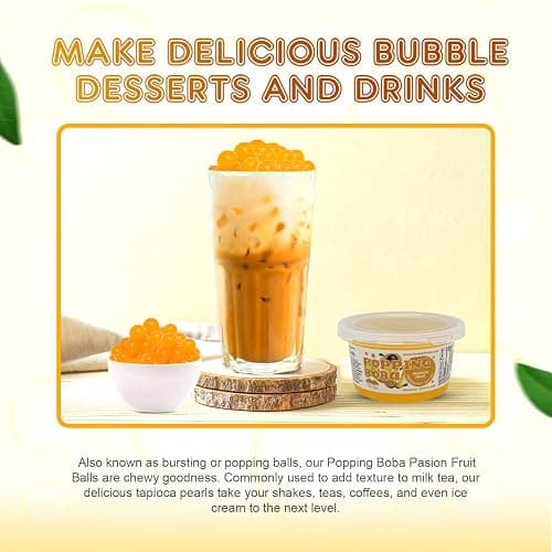 Fanale Passion Fruit Popping Boba Pearls, Vegan, Non GMO, Gluten Free, Fat Free, Perfect for Bubble Tea, Smoothies, Ice Cream, Desserts, and Beverages. thumbnail 5