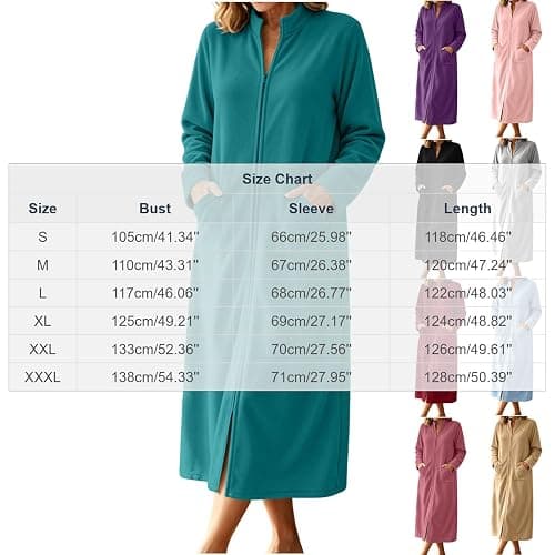 Nexjolva Women Zip Up Fleece Robe Plush Bathrobe Stand Collar Sleepwear | Soft Material. Loose Patch Pockets. Convenient Full Length Front Zipper. Excellent Layering Piece for Chilly House Chores. thumbnail 2