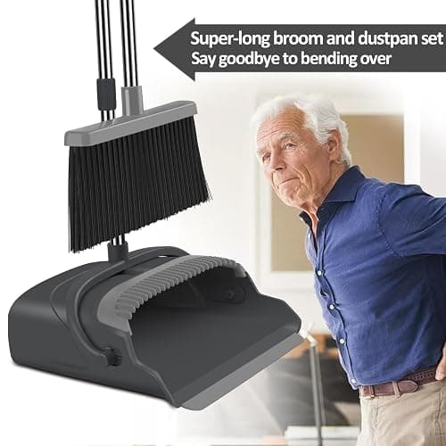 kelamayi Broom and Dustpan Set for Home, Office, Indoor&Outdoor Sweeping, Stand Up Broom and Dustpan (Black&Gray) thumbnail 5