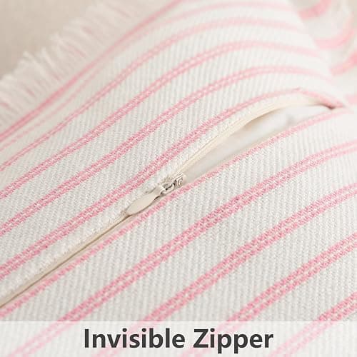 ZWJD Throw Pillow Covers 24x24 Set of 2 Striped Pillow Covers with Fringe Chic Cotton Decorative Pillows Square Cushion Covers for Sofa Couch Bed Living Room Farmhouse Decor, (Pink) thumbnail 5