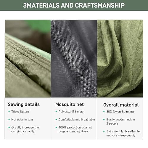 ETROL Camping Hammock with Mosquito Net,3 in 1 Function Parachute Portable Hammock,Double & Single Hammocks Tent for Travel Outdoor Indoor Hiking Patio - with Tree ​Straps,Carabiners,Aluminium Poles thumbnail 4