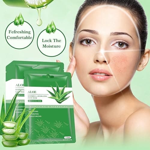 Aloe Vera Soothing Mask Hydrating Face Masks Skincare Moisturizing Facial Sheet Mask Skin care for Dry, Oily, Sensitive Skin Face Mask for Acne, Sun Care, Calming, Refreshing 25ml/0.88oz, 10 Pack thumbnail 6