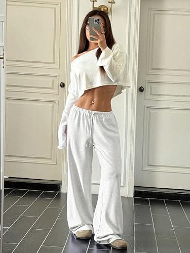 RoseSeek Women's Drawstring Waist Straight Streetwear Long Wide Leg Pants Casual Loose Baggy Workout Long Fall Sweatpants thumbnail 6