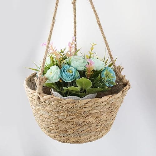 MY MIRONEY 2PCS Hanging Planter Basket Natural Seagrass Woven Plant Pot Hanger Hanging Plant Holder with Twine for Home Decor, Indoor & Outdoor Use, 8.11" x 4.96", Khaki thumbnail 5