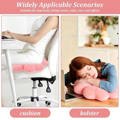 2Pcs Flower Pillow,34cm Plush Thick Flower Cushion White & Pink Aesthetic Daisy Pillow,Soft Fluffy Preppy Cushion Lumbar Suppor Mat Room Decor for Car Home Sofa Chair Bedroom Floor(Pink+White) thumbnail 6