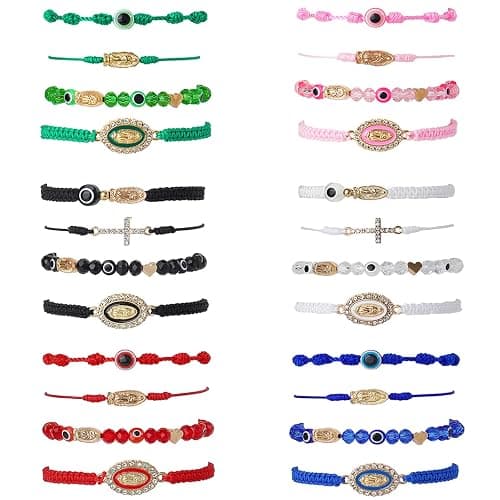 Gorgeoos 24Pcs Red Lucky Mexican Bracelets Set - Virgin Mary & San Judas Catholic Bracelets with Evil Eye Beads Glass Beads Red String Protection Bracelet for Women Men Anklet Gift Spiritual Jewelry - Image 1