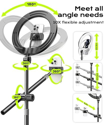 Overhead Phone Mount,Overhead Camera Mount Stand[Anti-Shaking] with 10.5" Ring Light,Desk Stand for iPhone with Ring Light for Video Recording,Zoom Meeting,YouTube,TikTok thumbnail 3