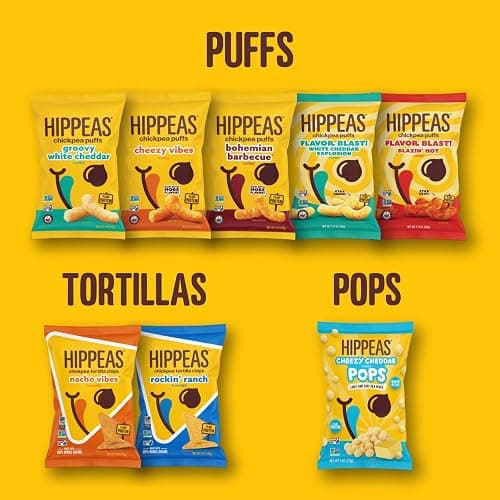 HIPPEAS Chickpea Puffs, Groovy White Cheddar, Gluten Free Snacks, Dairy Free, Vegan, 0.8oz, Pack of 18, 3g Protein, 2g Fiber, Crunchy, Nutritious, Baked Plant Protein Snack, Non-GMO, Kosher thumbnail 5