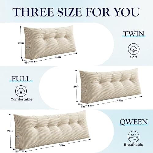 TESICA Twin Wedge Pillow Headboard College Dorm Bed Backrest Triangular Headboard Pillows with Side Pocket Dorm Bed Cushion, Cream White thumbnail 2