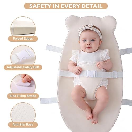 Baby Changing Pad, Waterproof & Wipeable Soft Diaper Changing Mat with PU Cover, Contoured Baby Changing Pad for Dresser & Table, with Non-Slip Safety Belt, Portable & Lightweight,Large Cushioned Foam thumbnail 2