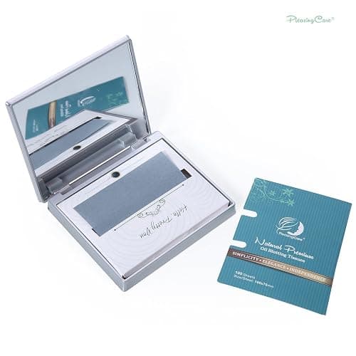 Makeup Mirror with Facial Oil Blotting Paper Sheets - Bamboo Charcoal 100 Counts, Silver Compact Folding Cosmetic Travel Mirror thumbnail 4