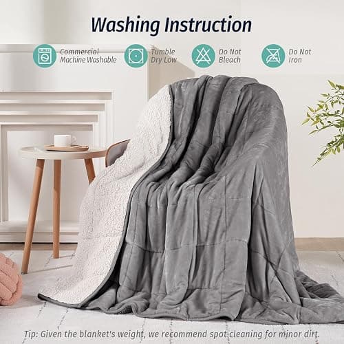 Wemore Sherpa Fleece Weighted Blanket for Adult, 15 lbs Dual Sided Cozy Fluffy Heavy Blanket, Ultra Fuzzy Throw Blanket with Soft Plush Flannel Top, 60 x 80 inches, Grey and White thumbnail 6