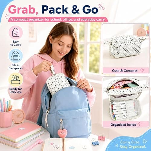 Bluboon Big Capacity Pencil Case Pencil Pouch Pen Case School Supplies Cute Pencil Box Pencil Bag for Teen Girls Boys Women Man (Black dots - White) thumbnail 7