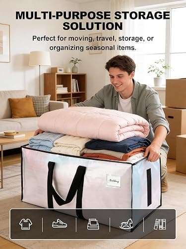 HOMESURE Supports 200lbs Heavy Duty Moving Bags - Strong Zipper & Wrap-Around Handles - Water-Resistant Storage Totes, Durable Alternative to Moving Boxes - 8 Pack - Semi-Transparent thumbnail 6