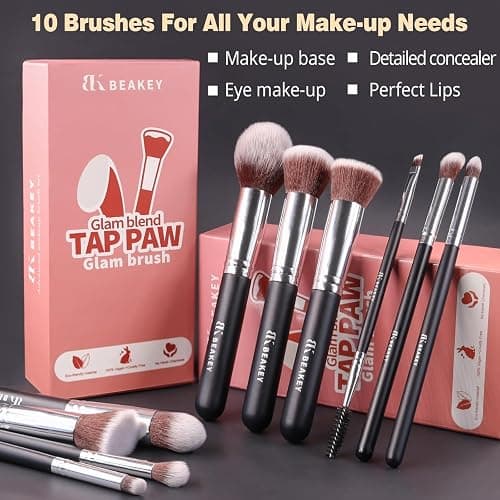 BEAKEY Makeup Brush Set Professional for Eye and Face, Foundation Blending, Eyeshadow, Concealer, Eye Shadow with 2 Blender Sponge, Paper Case, Christmas Stocking Stuffers thumbnail 10