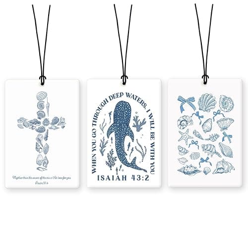Lacama Blue Beachy Christian Car Air Freshener 3Pcs, Coastal Whale Shell Conch Cross Bible Verse Cars Scents Air Freshener for Women Girls Gifts, Beach Car Accessories Interior Mirror Decor Hanging - Image 1