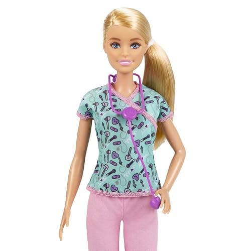 Barbie Careers Fashion Doll & Accessory, Nurse Wearing Print Top, Pink Pants & White Shoes with Stethoscope - Pink thumbnail 4