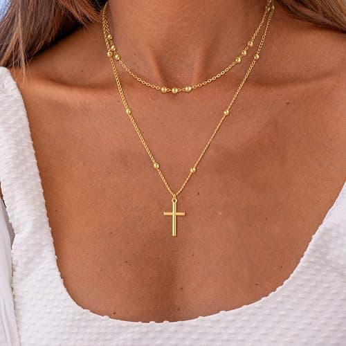 GRCLD Cross Necklace for Women Dainty 14K Real Silver Gold Plated Layered Cross Pendant Necklace Stack Simple Trendy Cute Charm Choker Necklaces Jewelry Gift for Women Teen Her thumbnail 5