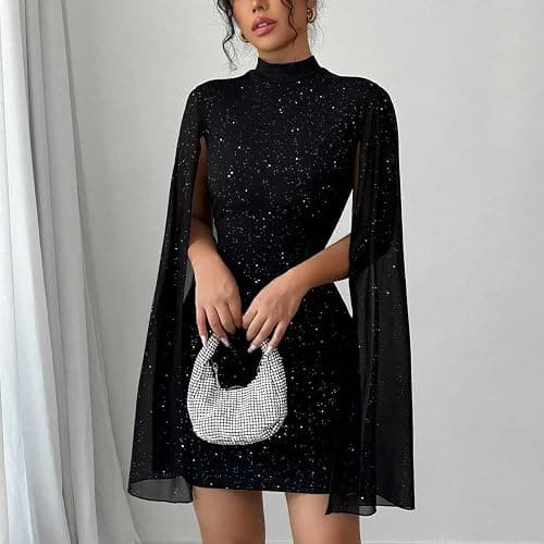 Gkaopi Robe Femme Sexy Manches Longues Bodycon Mini Robes Moulante Chic et Élégante Wrap Robe de Soiree Décontractée Col Haut Courte Robes Fourreau de Clubbing Cocktail Fête thumbnail 2