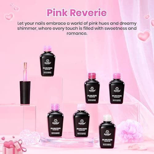Beetles Pink Gel Nail Polish Set, 6 Colors Pink Reverie Shimmer Pearl Glitter Gel Polish, Soak Off Uv LED Nail Lamp DIY Manicure Gift for Women thumbnail 7
