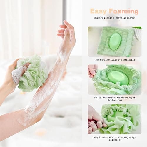 3-Pack Bar Soap Loofah Pouch, 2-in-1 Loofah Washcloth Combo with Soap Pocket, Rich-Lather Shower Sponge for Exfoliating, Home Gym Travel thumbnail 2