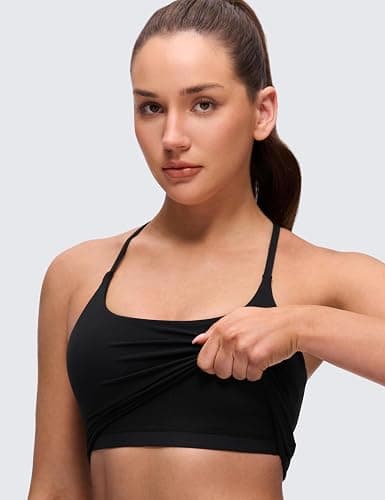 CRZ YOGA Butterluxe Twist Back Crop Tank Tops | Built in Bra, Light Support, Removable Pads, Yoga, Extremely Soft, Cut-Out Crossback, Longline Sports Bras for Women thumbnail 3