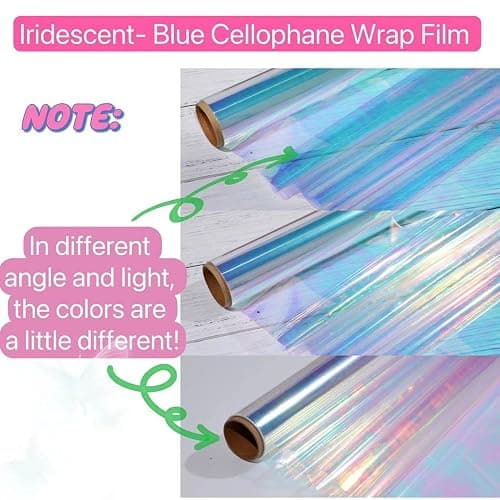 1 Roll 50ft Iridescent Light Blue Cellophane Wrap for Gift Baskets - Colored Cello Wrap - Rainbow Light Blue Wrapping Film (50' Long x 17" Wide) Colored Film Roll for, Fairy Wings, DIY Craft Babyshower. thumbnail 3
