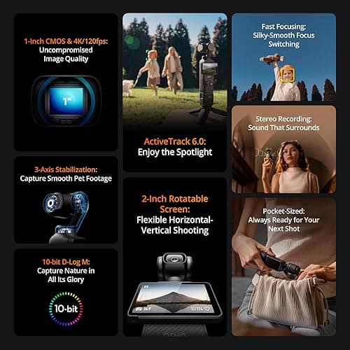 DJI Osmo Pocket 3 Creator Combo, Vlogging Cameras with 1'' CMOS, 4K/120fps Vlog Camera, 3-Axis Stabilization, Face/Object Tracking, Mic Included for Clear Sound, Digital Vlogging Camera for YouTube thumbnail 7