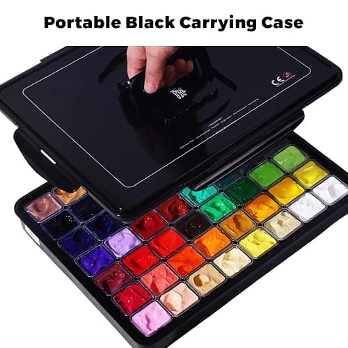 HIMI Gouache Paint Set, 56 Colors x 30ml Include 8 Metallic and 6 Neon Colors, Unique Jelly Cup Design in a Carrying Case Perfect for Artists, Students, Gouache Opaque Painting thumbnail 7